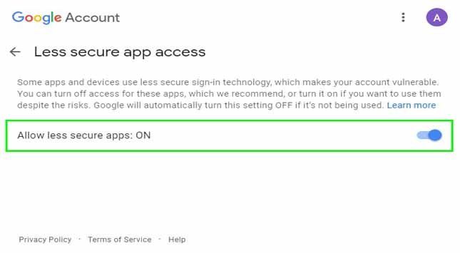 Less Secure Apps Option
